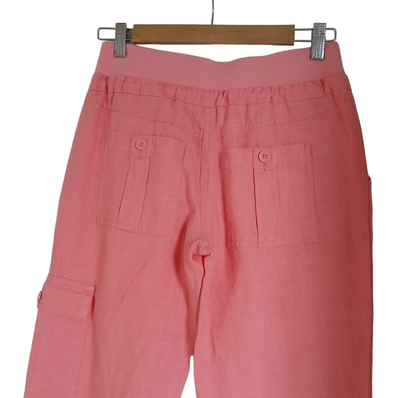 SOLD International Concepts Cargo Pant and Top Set 100% Linen Ombre Salmon/White - Picture 8 of 14